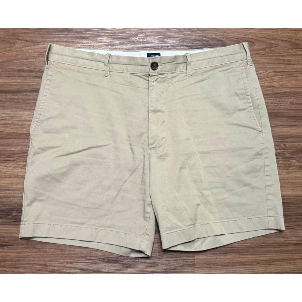 J.Crew Mens 7" Flex Chino Shorts Cotton Blend Khaki Tan Size 35 (L0923)